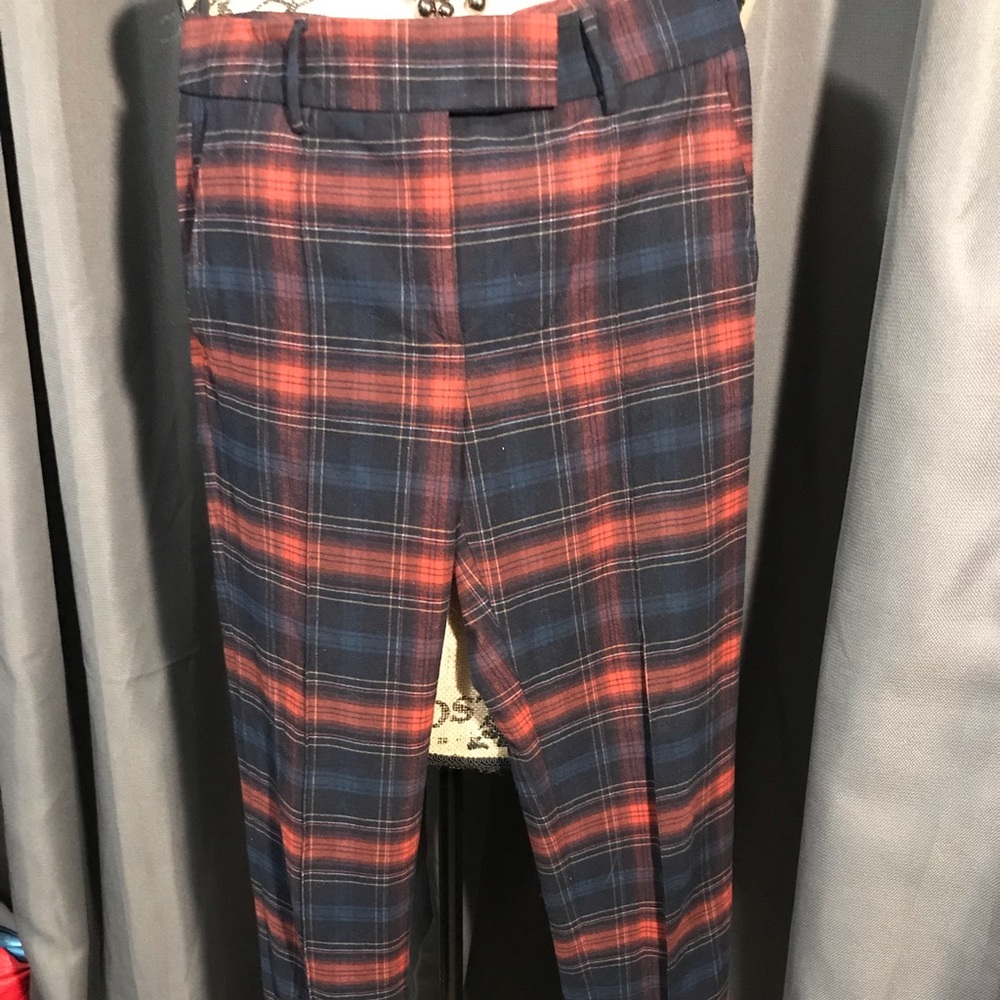 Brick red/blue plaid pants